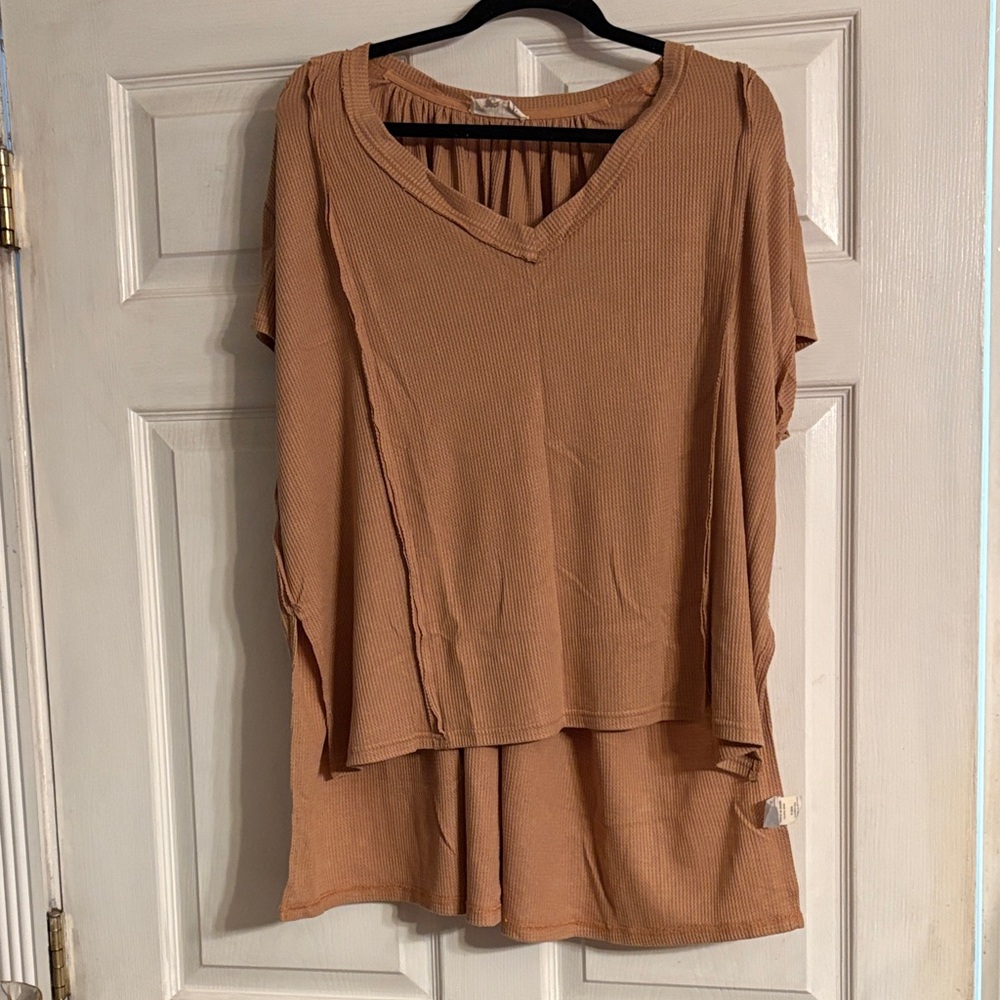 Peach Love California Tan V-Neck Tunic
